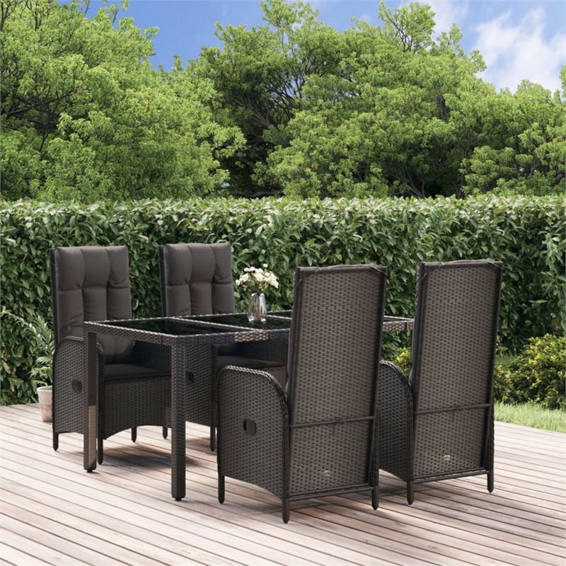 Afuera Living Contemporary PE Rattan Durable Garden Dining Set in Black