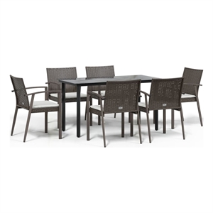Afuera Living Contemporary Garden Dining Set in Brown/Black/Cream White