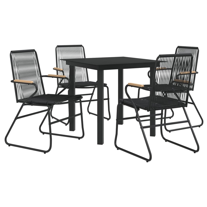 Afuera Living Contemporary Garden Dining Set in Black PVC Rattan Medium