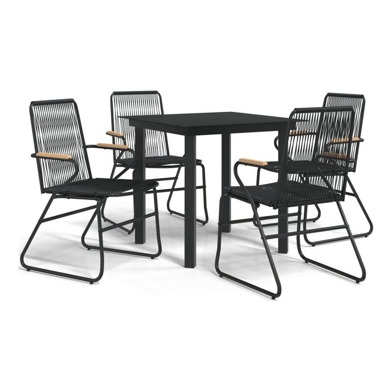 Afuera Living Contemporary Garden Dining Set in Black PVC Rattan Medium