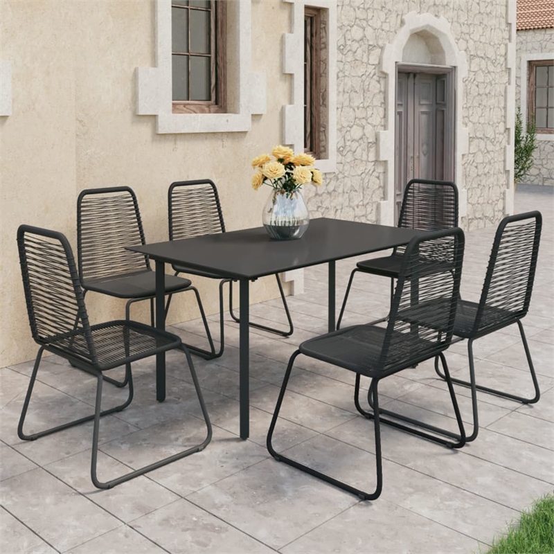 Afuera Living Contemporary 7 Piece PVC Rattan Patio Dining Set in Black