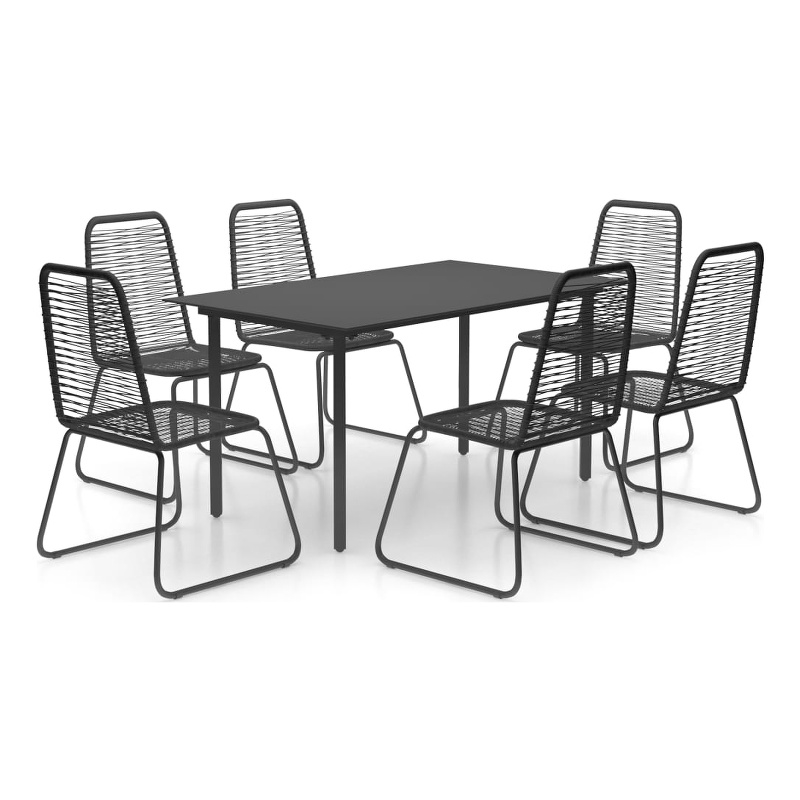 Afuera Living Contemporary 7 Piece PVC Rattan Patio Dining Set in Black