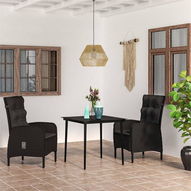 Afuera Living Contemporary PE Rattan Durable Garden Dining Set in Black