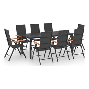 Afuera Living PE Rattan/WPC/Aluminum/Glass Large Dining Set in Black/Brown