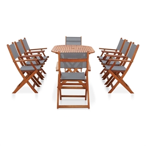 Afuera Living Dining Set in Gray Solid Eucalyptus Wood and Textilene