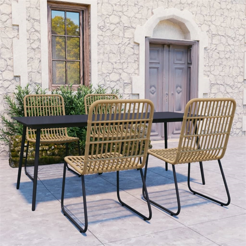 Afuera Living Poly Rattan/Powder-Coated Steel/Glass Dining Set in Oak/Black