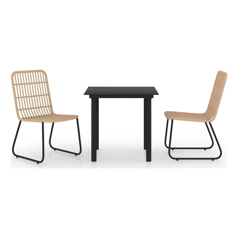 Afuera Living Poly Rattan/Powder-Coated Steel/Glass Dining Set in Oak/Black
