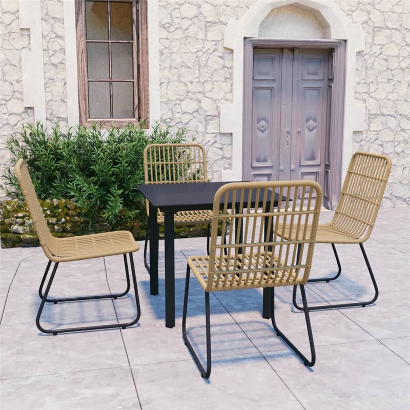 Afuera Living Poly Rattan/Powder-Coated Steel/Glass Dining Set in Oak/Black