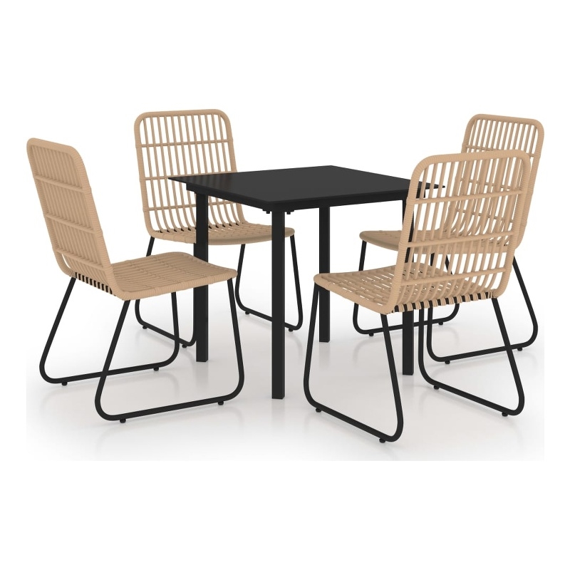 Afuera Living Poly Rattan/Powder-Coated Steel/Glass Dining Set in Oak/Black