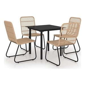 Afuera Living Poly Rattan/Powder-Coated Steel/Glass Dining Set in Oak/Black