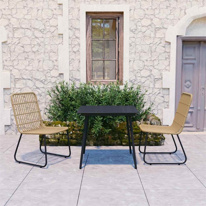 Afuera Living Poly Rattan/Powder-Coated Steel/Glass Dining Set in Oak/Black