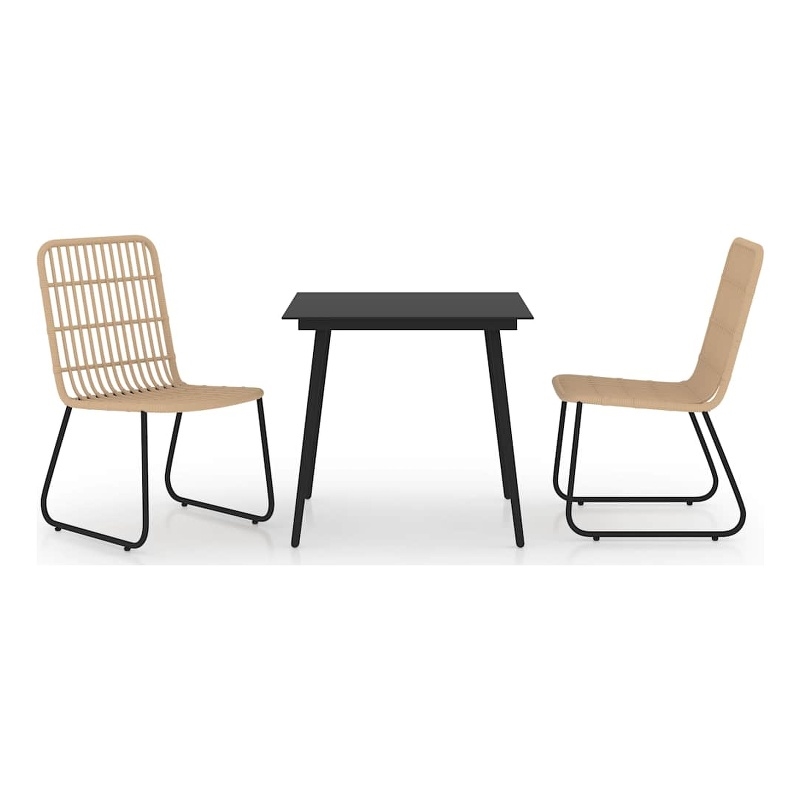 Afuera Living Poly Rattan/Powder-Coated Steel/Glass Dining Set in Oak/Black