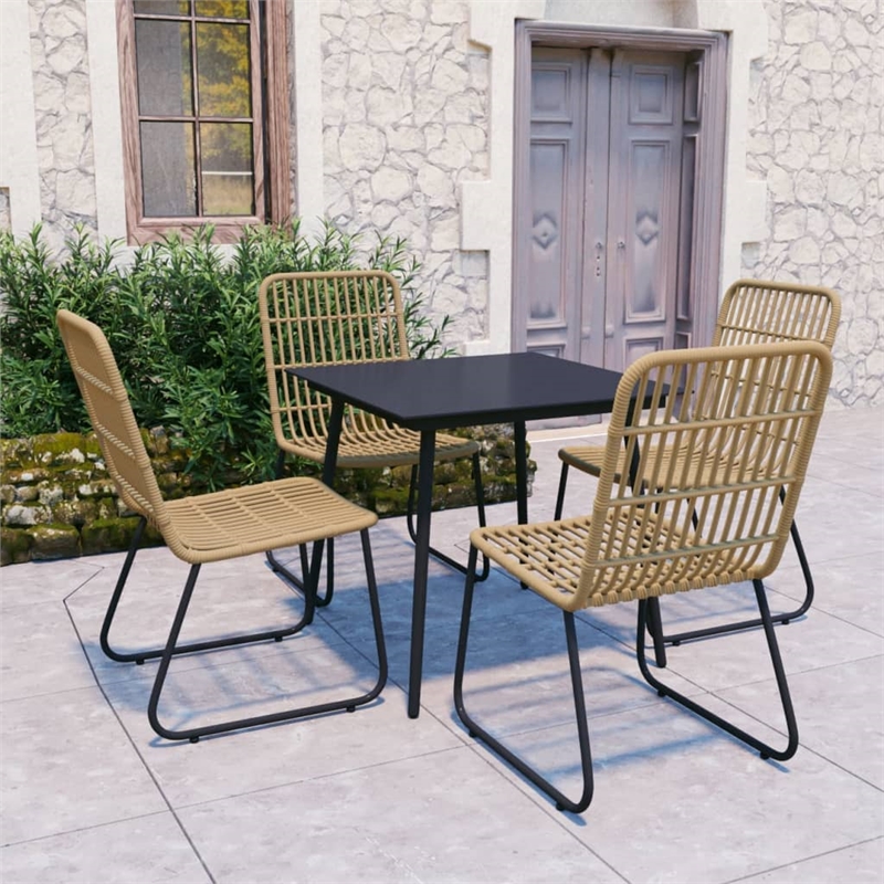 Afuera Living Poly Rattan/Powder-Coated Steel/Glass Dining Set in Oak/Black