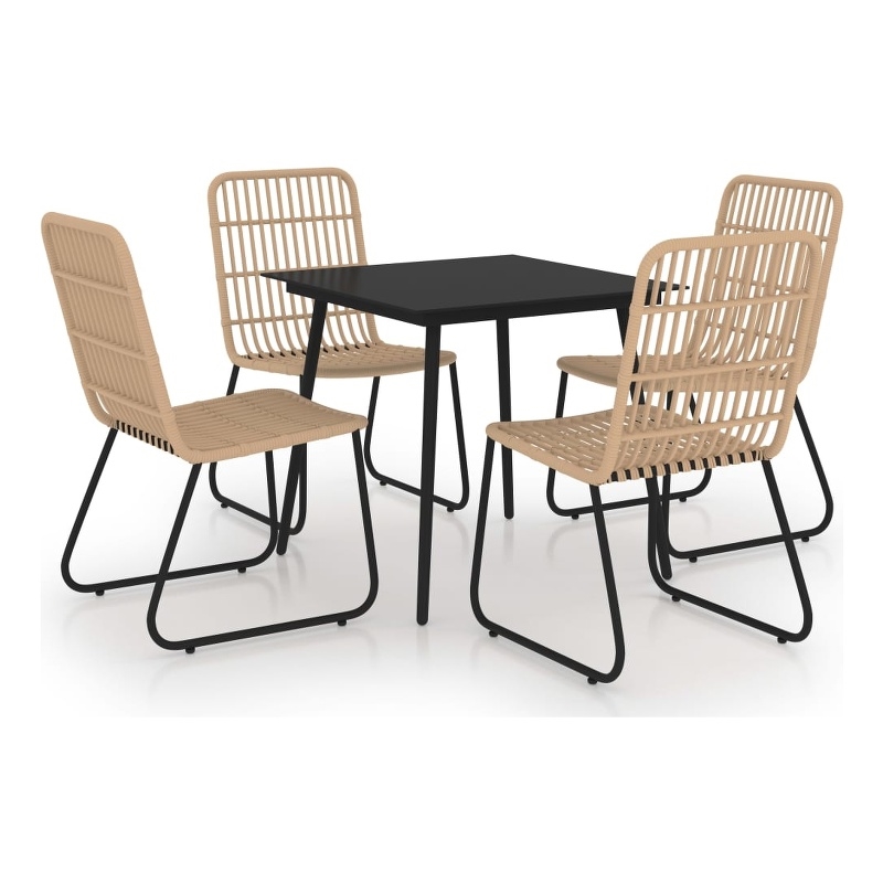 Afuera Living Poly Rattan/Powder-Coated Steel/Glass Dining Set in Oak/Black