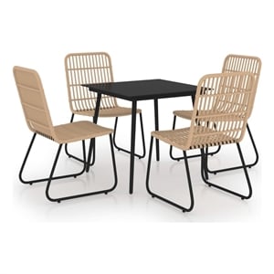Afuera Living Poly Rattan/Powder-Coated Steel/Glass Dining Set in Oak/Black