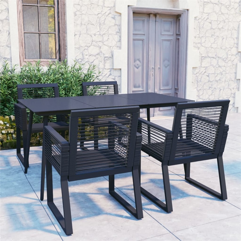 Afuera Living PVC Rattan/Powder-Coated Steel/Glass Set Dining Set in Black