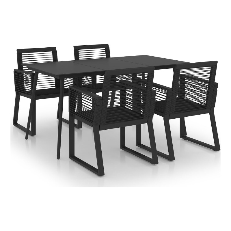 Afuera Living PVC Rattan/Powder-Coated Steel/Glass Set Dining Set in Black