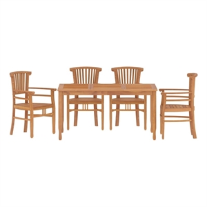 Afuera Living Solid Teak Wood 5 Piece Ergonomic Garden Dining Set in Brown