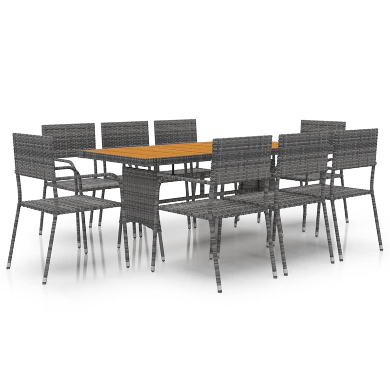 Afuera Living PE Rattan & Solid Acacia Wood Large Outdoor Dining Set in Gray