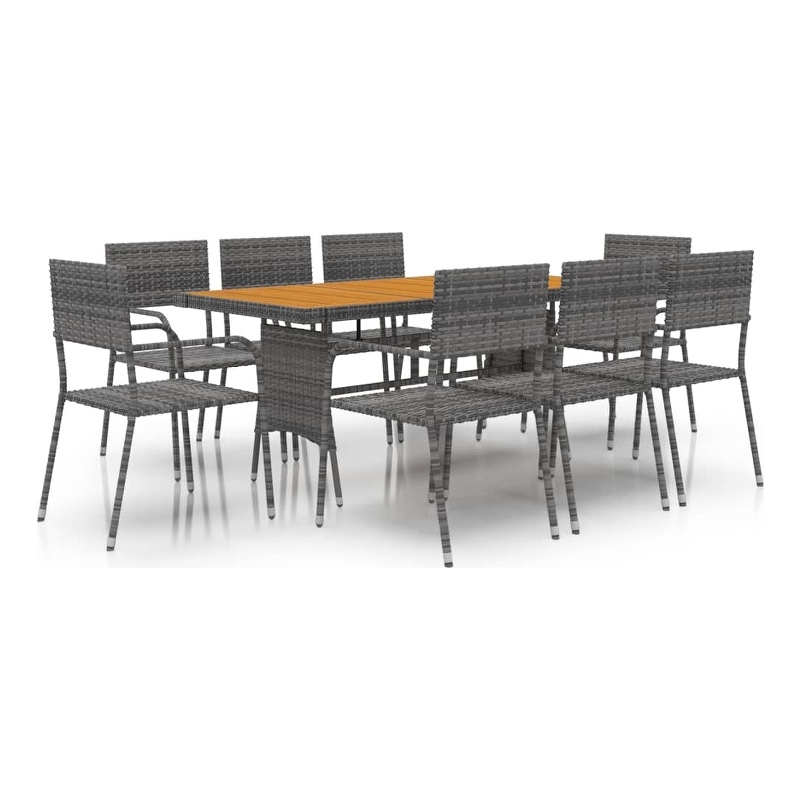 Afuera Living PE Rattan & Solid Acacia Wood Large Outdoor Dining Set in Gray
