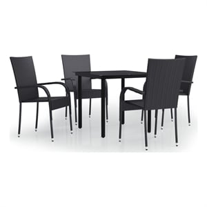 Afuera Living PE Rattan/Powder-Coated Steel/Glass Garden Dining Set in Black