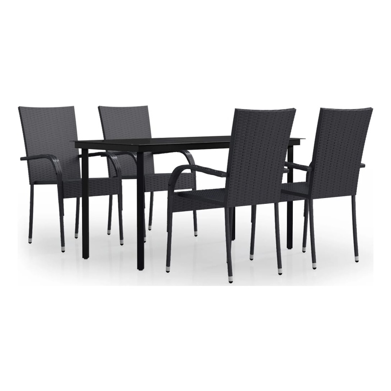 Afuera Living PE Rattan/Powder-Coated Steel/Glass Garden Dining Set in Black