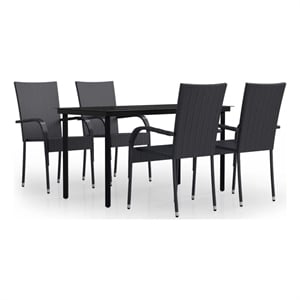 Afuera Living PE Rattan/Powder-Coated Steel/Glass Garden Dining Set in Black