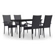 Afuera Living PE Rattan/Powder-Coated Steel/Glass Garden Dining Set in Black