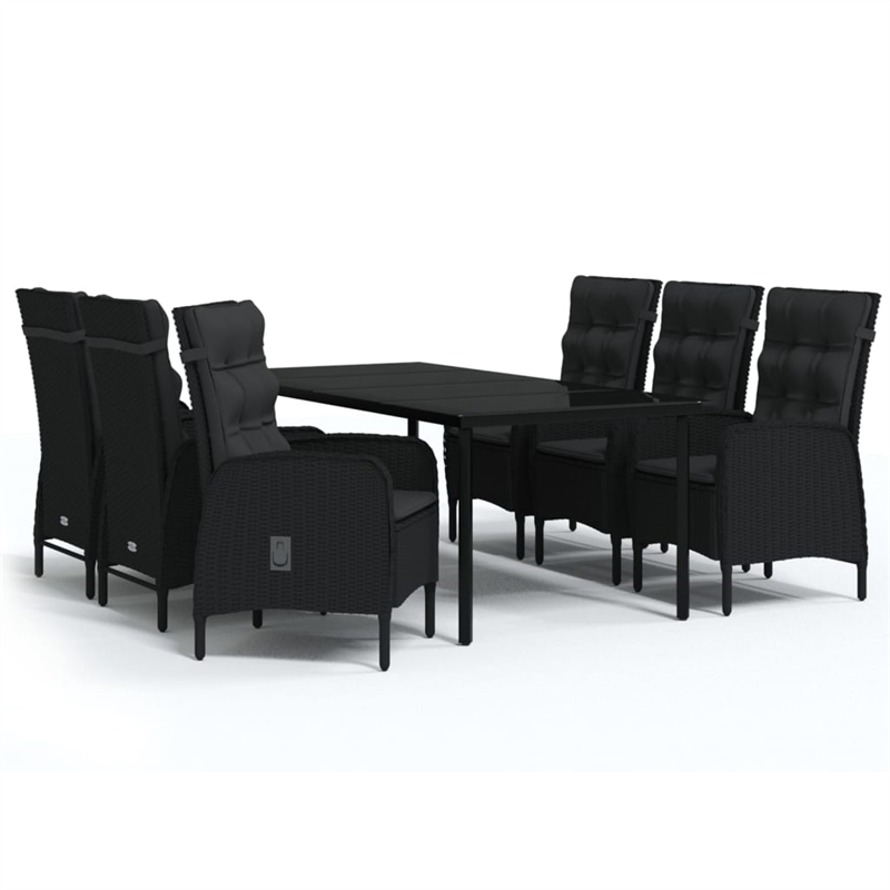 Afuera Living PE Rattan/Powder-Coated Steel/Glass Garden Dining Set in Black