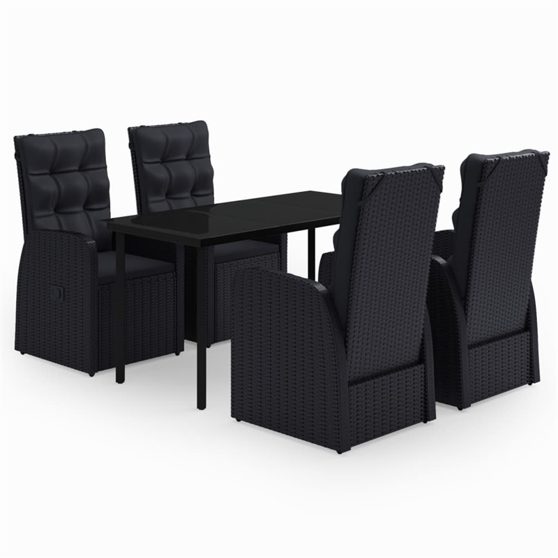 Afuera Living PE Rattan Powder-Coated Steel Glass Garden Dining Set in Black