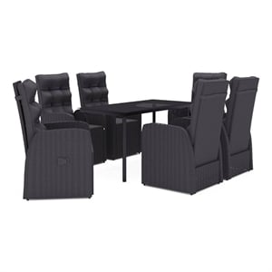 Afuera Living PE Rattan/Powder-Coated Steel/Glass Garden Dining Set in Black