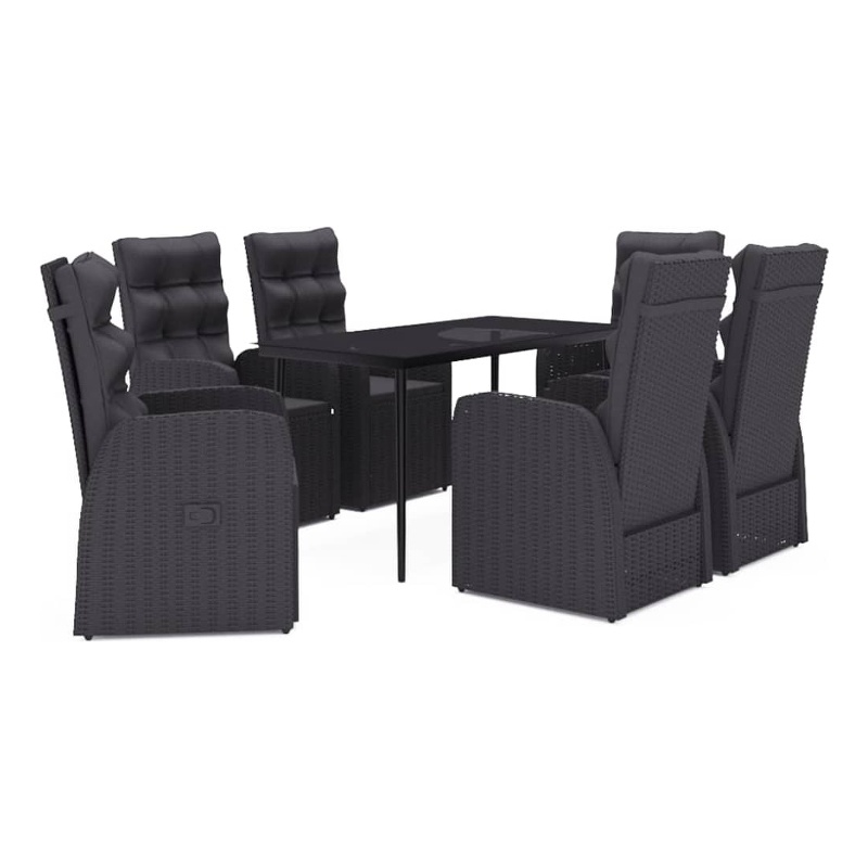 Afuera Living PE Rattan/Powder-Coated Steel/Glass Garden Dining Set in Black