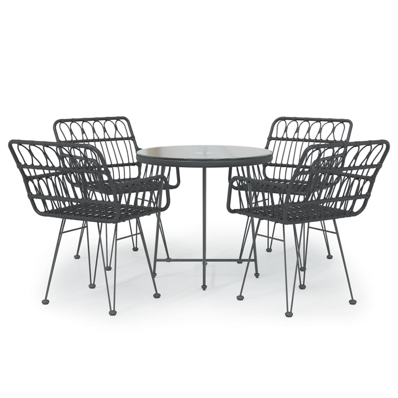 Afuera Living Poly Rattan & Tempered Glass Medium Garden Dining Set in Black