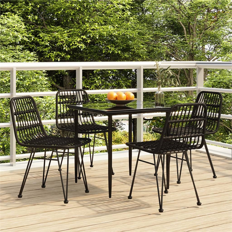 Afuera Living Poly Rattan & Tempered Glass Medium Garden Dining Set in Black