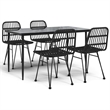 Afuera Living Poly Rattan & Tempered Glass Medium Garden Dining Set in Black