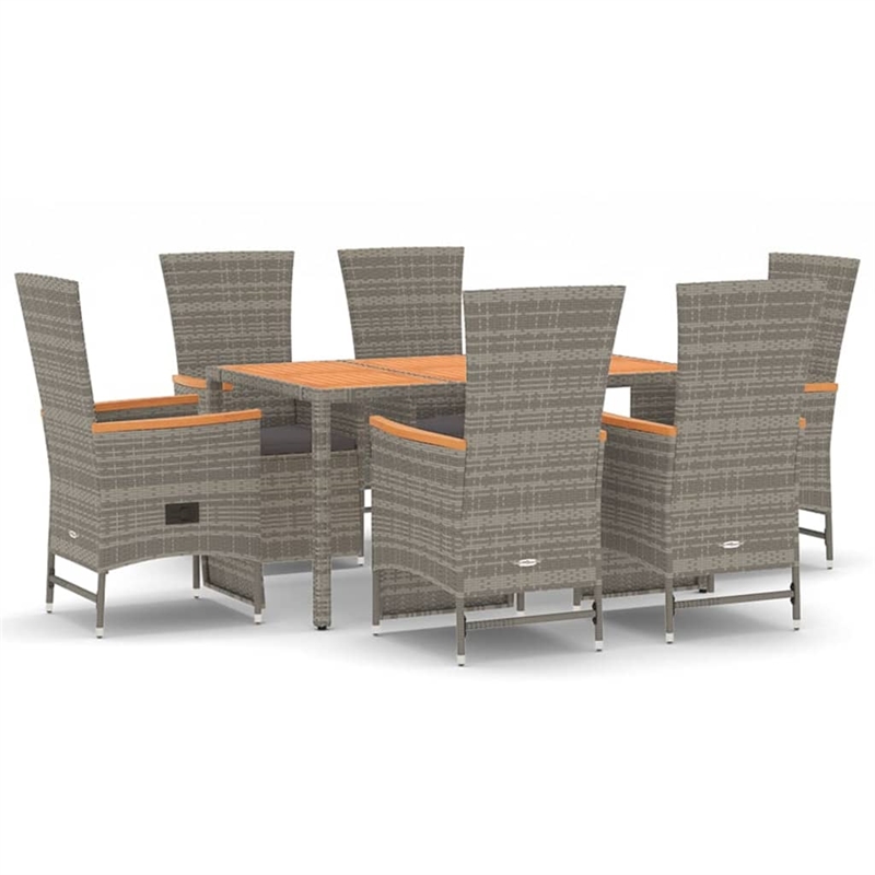 Afuera Living PE Rattan Large Adjustable Footrests Garden Dining Set in Gray