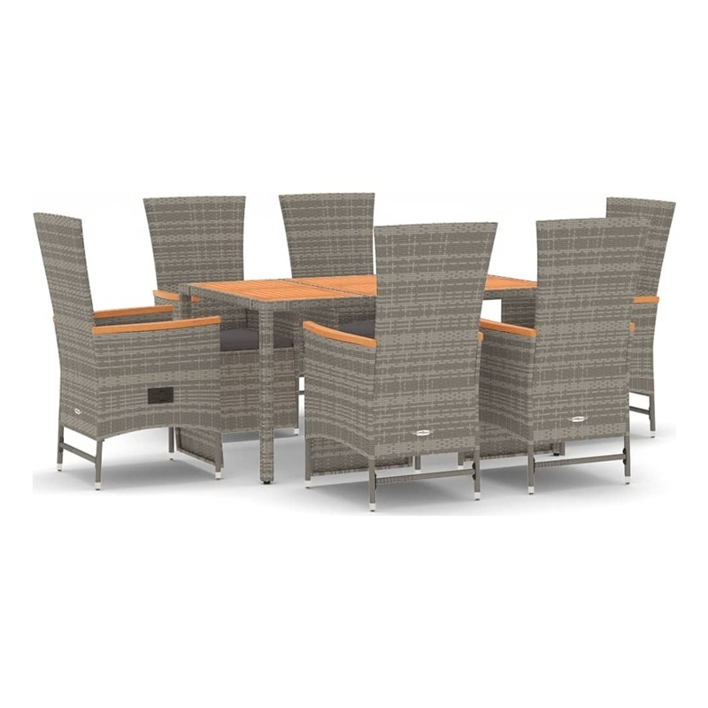 Afuera Living PE Rattan Large Adjustable Footrests Garden Dining Set in Gray