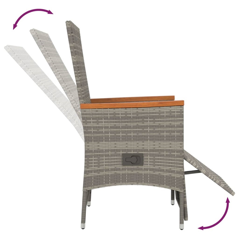 Afuera Living PE Rattan Large Adjustable Footrests Garden Dining Set in Gray