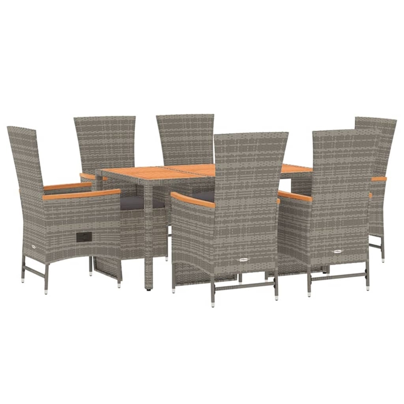 Afuera Living PE Rattan Large Adjustable Footrests Garden Dining Set in Gray