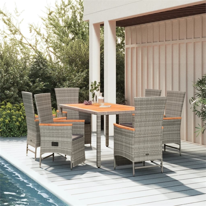 Afuera Living PE Rattan Large Adjustable Footrests Garden Dining Set in Gray