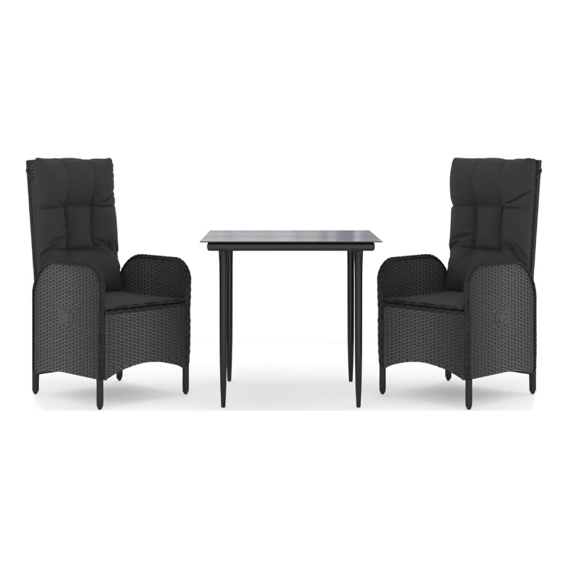 Afuera Living PE Rattan Medium Adjustable Armrests Patio Dining Set in Black
