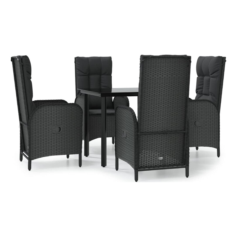 Afuera Living PE Rattan Medium Adjustable Armrests Patio Dining Set in Black