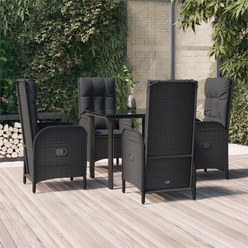 Afuera Living PE Rattan Medium Adjustable Armrests Patio Dining Set in Black