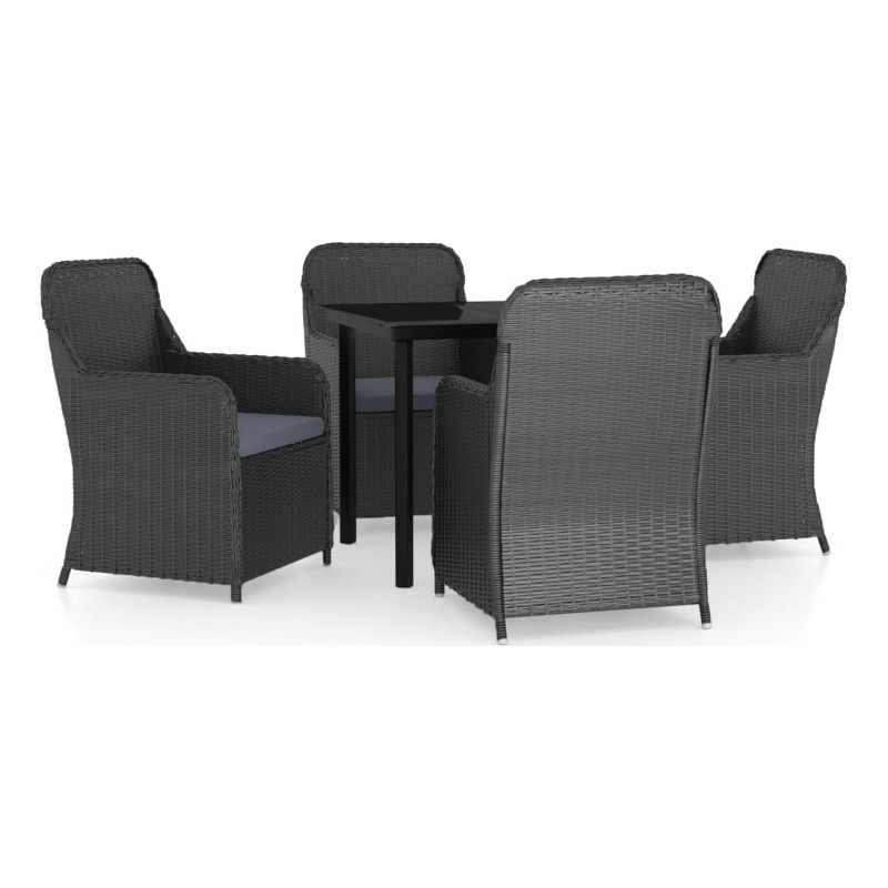 Afuera Living Poly Rattan/Powder-Coated Steel/Glass Garden Dining Set in Black