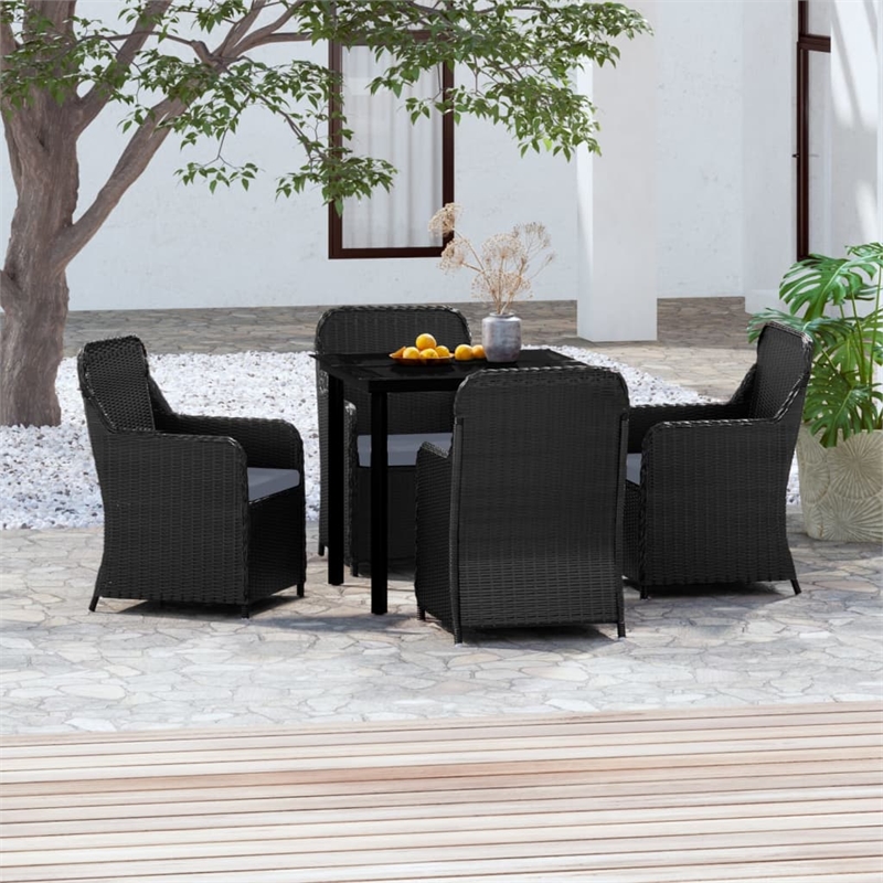 Afuera Living Poly Rattan/Powder-Coated Steel/Glass Garden Dining Set in Black