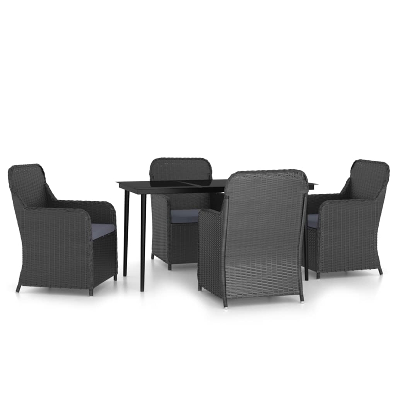 Afuera Living Poly Rattan/Powder-Coated Steel/Glass Garden Dining Set in Black