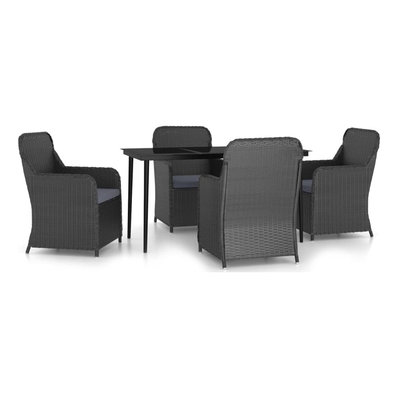 Afuera Living Poly Rattan/Powder-Coated Steel/Glass Garden Dining Set in Black