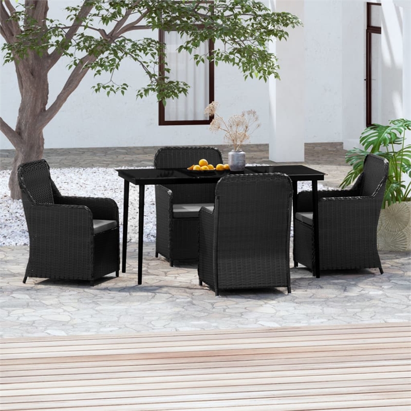 Afuera Living Poly Rattan/Powder-Coated Steel/Glass Garden Dining Set in Black