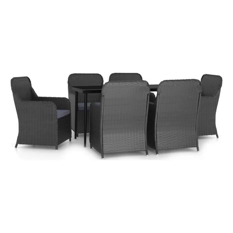 Afuera Living Poly Rattan/Powder-Coated Steel/Glass Garden Dining Set in Black