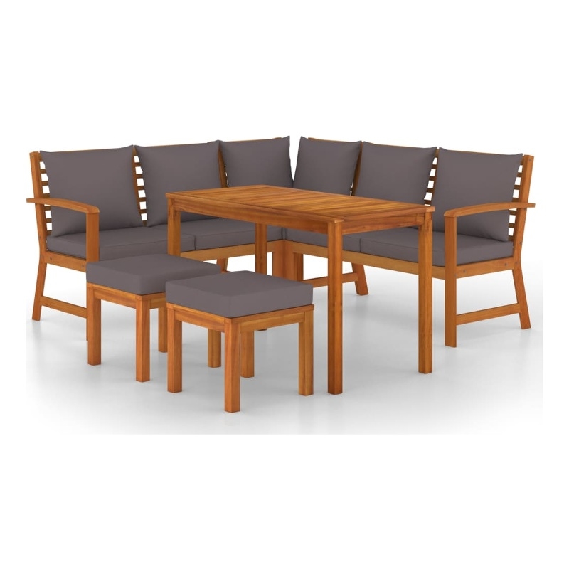 Afuera Living Solid Acacia Wood 6 Piece Modular Patio Dining Set in Brown